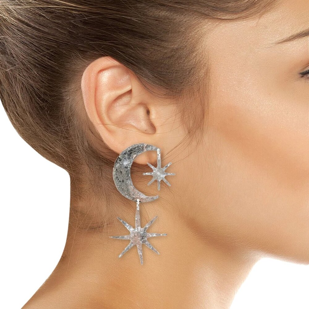 Sterling Silver Star & Moon Drop Earrings